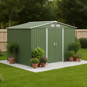 Caseta de Jardín Metálica Verde de 9x6, Estructura de Acero Galvanizado, Puertas Dobles, Ventilaciones, Almacenamiento para Patio - Product Image 2