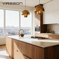 Îlot de cuisine modulaire moderne en panneaux mélaminés pour appartement, armoires de cuisine en chêne clair