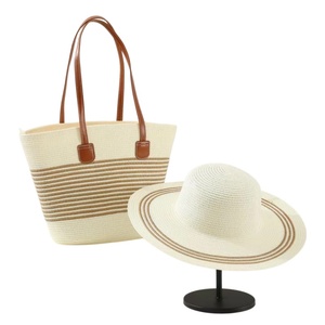 Custom Straw Hat and <b>Bag</b> Womens <b>Large</b> Capacity Straw woven Tote with Hat Summer <b>Beach</b> Shoulder <b>Bag</b> for Shopping Camping - Product Image 6