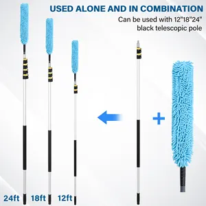 Long Handle Cleaning Brush Microfiber Ceiling Fan Duster Telescopic Extension Pole