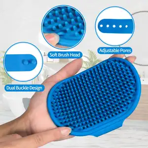 Pet Bathing Tool Set Grooming Shower Silicone Brush And Silicone Dog Bath Brush With Adjustable Ring Handle