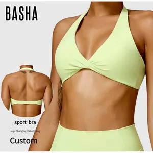 2024 New Soft Workout Sports Halter Bra Backless Gym Underwear Mulheres Exercício Roupas Custom Made Active Wear Yoga Fitness Bra