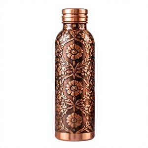 Handmade Copper <b>Water</b> <b>Bottle</b> with Embossed Floral Design Vintage Eco Friendly <b>Metal</b> Drinkware - Product Image 1