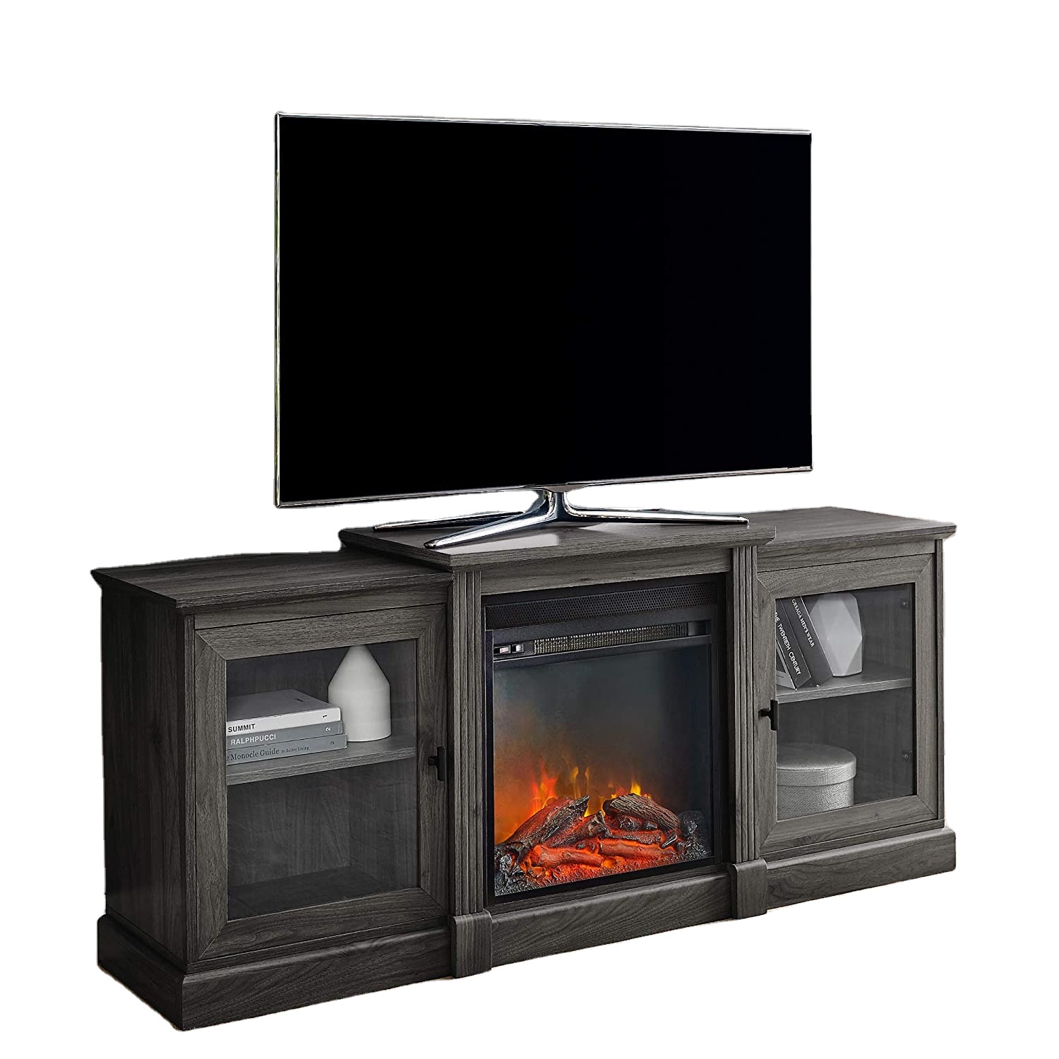 Современная Деревянная Подставка для камина Combohome с дверцами шкафов и ящиками, универсальная ТВ-приставка, полки для хранения в гостиной