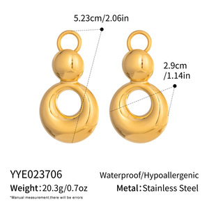 EH623 ต่างหูสแตนเลสทรงเรขาคณิตรูปวงแหวนคู่ชุบทอง 18K สำหรับผู้หญิง - Product Image 6