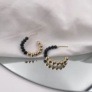 KITI Handmade Glass Seed Beads New Black Colorful Garland Hoop Fashion Earrings For Women