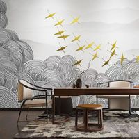 Papier peint mural 3D personnalisé pour restaurant, motif plumes et oiseaux pour fond mural et plafond, style moderne et luxueux, imperméable