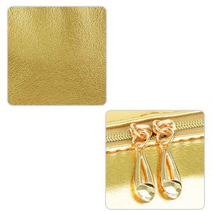 Luxury Pure Golden Color Fashion Travel Women's Cosmetic Bag Pu Leather <b>Case</b> Toiletry <b>Makeup</b> Pouch With Zipper - Product Image 6