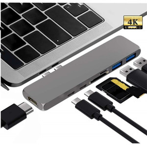 <span class=keywords><strong>Adaptateur</strong></span> Hub USB Type C 7 en 1 Station d'Extension Double USB Type-C avec HDMI 4K USB 3.0 Lecteur de Cartes <span class=keywords><strong>SD</strong></span>/Micro <span class=keywords><strong>SD</strong></span> pour <span class=keywords><strong>MacBook</strong></span> Pro - Product Image 4