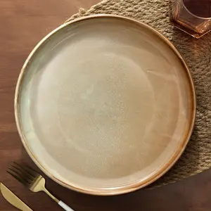 Stile nordico 10 pollici smalto reattivo rotondo colore Beige Catering Hotel piatti piani in ceramica piatto ristorante piatto piatto in porcellana