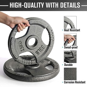 Disques de poids personnalisés avec logo, revêtement <span class=keywords><strong>en</strong></span> poudre, <span class=keywords><strong>en</strong></span> <span class=keywords><strong>fonte</strong></span>, à trois poignées, 1,25 kg, 2,5 kg, 10 kg, 20 kg - Product Image 1