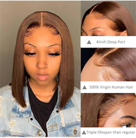 Perruque Bob Lace Front Transparente 4 Couleurs 100% Cheveux Humains Raides Brésiliens Vierge Remy Double Drawn