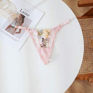 Op maat gemaakte logo dames sexy low-rise geweven effen dunne thong slipjes met antibacteriële stof spandex/polyester - Product Image 2