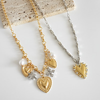 Collier Multicouche Vintage en Or et Argent avec Perles et Breloques Cœur pour Femme - Vente en Gros OEM/ODM de Bijoux Fantaisie