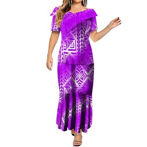 Nouveauté <span class=keywords><strong>robe</strong></span> polynésienne Samoa Tonga Tribal à manches courtes <span class=keywords><strong>robe</strong></span> d'<span class=keywords><strong>été</strong></span> <span class=keywords><strong>grande</strong></span> <span class=keywords><strong>taille</strong></span> à volants col en V robes en queue de poisson pour femmes - Product Image 1