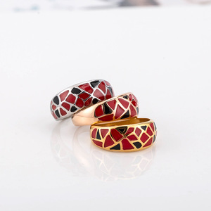 แหวนเคลือบเรขาคณิตเหล็กไทเทเนียมเครื่องประดับแฟชั่นสำหรับทุกเพศของขวัญสีแดงสีดำรูปแบบ XYR0035 - Product Image 2