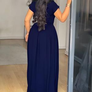 Women's Solid Color Crew Neck T-Shirt and <b>Skirt</b> Casual 2-Piece Set Fashion - Product Image 6