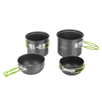 STARCAMP Set Peralatan Masak Outdoor Aluminium 4-in-1 untuk 2-3 Orang, Perlengkapan Piknik & Berkemah dengan Panci & Wajan