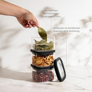 Recipientes Apilables de Vidrio Borosilicato para Almacenamiento de Alimentos, Frascos Herméticos de Cocina con Tapa Transparente para Pasta, <span class=keywords><strong>Cereales</strong></span>, Especias y Alimentos Secos - Product Image 4
