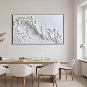 Pintura al Óleo Acrílica de Paisaje Marino con Textura Blanca, Pintura Abstracta Original Hecha a Mano, Arte de Pared Enmarcado en Lienzo para Decoración del Hogar - Product Image 1