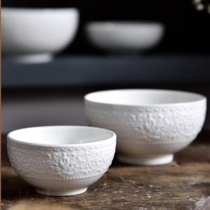 Lot de bols en céramique émaillée personnalisés, style nordique, pour salade, vaisselle écologique, blancs, simples, pour soupes et nouilles - Product Image 4