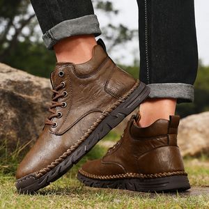Botas de Tobillo de Cuero para Hombre, Talla Grande, Estilo Occidental, con Cordones, Cosidas a Mano, Antideslizantes y Transpirables, para Primavera y Otoño - Product Image 5