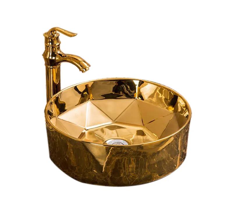 2020 Sanitär WC Wc Hersteller Bad Zubehör Keramik Waschbecken Gold Überzogene Runde Form mit Diamant Design