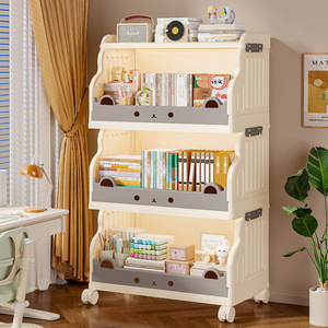 <b>Childrens</b> Bookshelf Multi Tier Storage Rack With Wheels For Toys Books Organizing Kids Room Decorative <b>Shelf</b> - Product Image 2