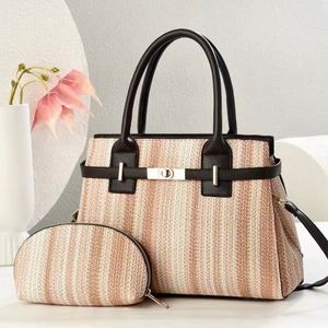 Bohemia Style Colorful Stripped Tote <b>Bags</b> Outdoor Travel <b>Working</b> Handbag Purse Set 2PCS - Product Image 2