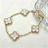 Bracelets en Argent Sterling S925 avec Agate et Nacre, Trèfle à Quatre Feuilles Porte-Bonheur, Bijoux Pulsera Plata 925, Demande de Catalogue Van Cleef