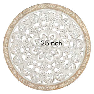 Medallón Decorativo de Madera Maciza Blanqueada, Adorno de Pared con Diseño Floral Tallado, Estilo Moderno Art Deco para Sala de Estar - Product Image 6