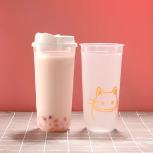 Frosted Transparent Cups Customized Logo Printing Disposable Boba Tea Juice Beverage PP Injection Moulding U Shape Cup