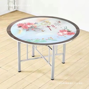 Plateau de table rond en acier inoxydable avec verre trempé pliable pour la salle à manger et l'extérieur - Product Image 4