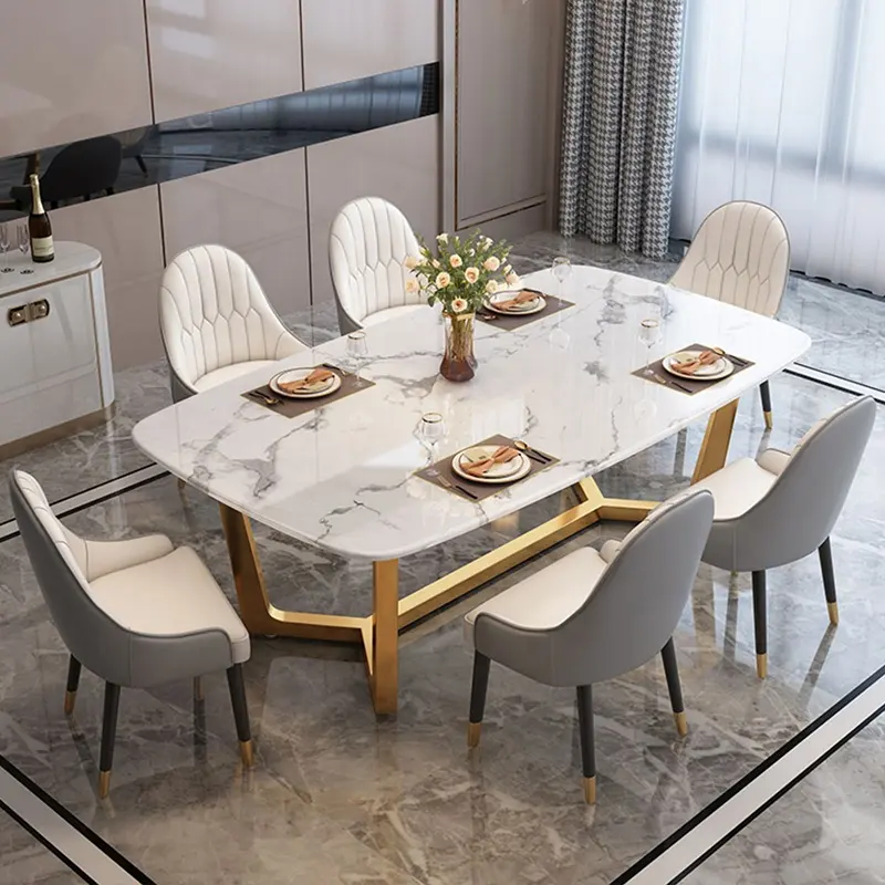 Placcato tavolo da pranzo e sedia combinazione di marmo nordico in acciaio inox moderno luce di lusso semplice creativo mobili per la casa 1 pz