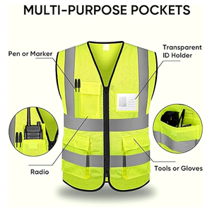 Vêtements de sécurité réfléchissants haute visibilité, gilet en tissu maillé avec bandes réfléchissantes de 5 cm, gilet de sécurité multi-poches - Product Image 1