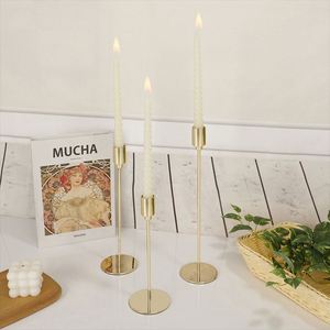Ensemble de bougeoirs dorés, porte-bougie vintage en fer, support décoratif pour bougies piliers, pour mariage, fête, spa, événements formels - Product Image 6