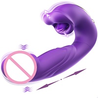 Kovida Klitoris-Stimulator G-Punkt-Lecken Saugen Zunge 3-in-1 Flatternder Teleskop-Sexspielzeug Auberginen-Dildo Vibrator für Frauen