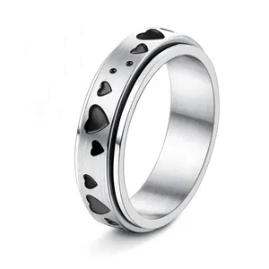 Fashion Stainless Steel Heart Pattern Rotatable Spinner Anti Anxiety Rings Jewelry