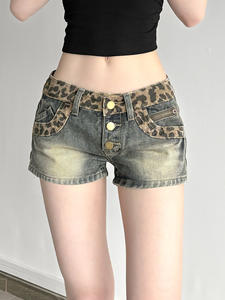 Moda leopardo Patchwork empalmado mujeres pantalones vaqueros cortos Y2k Hottie verano Chic moda casual pantalones cortos - Product Image 5