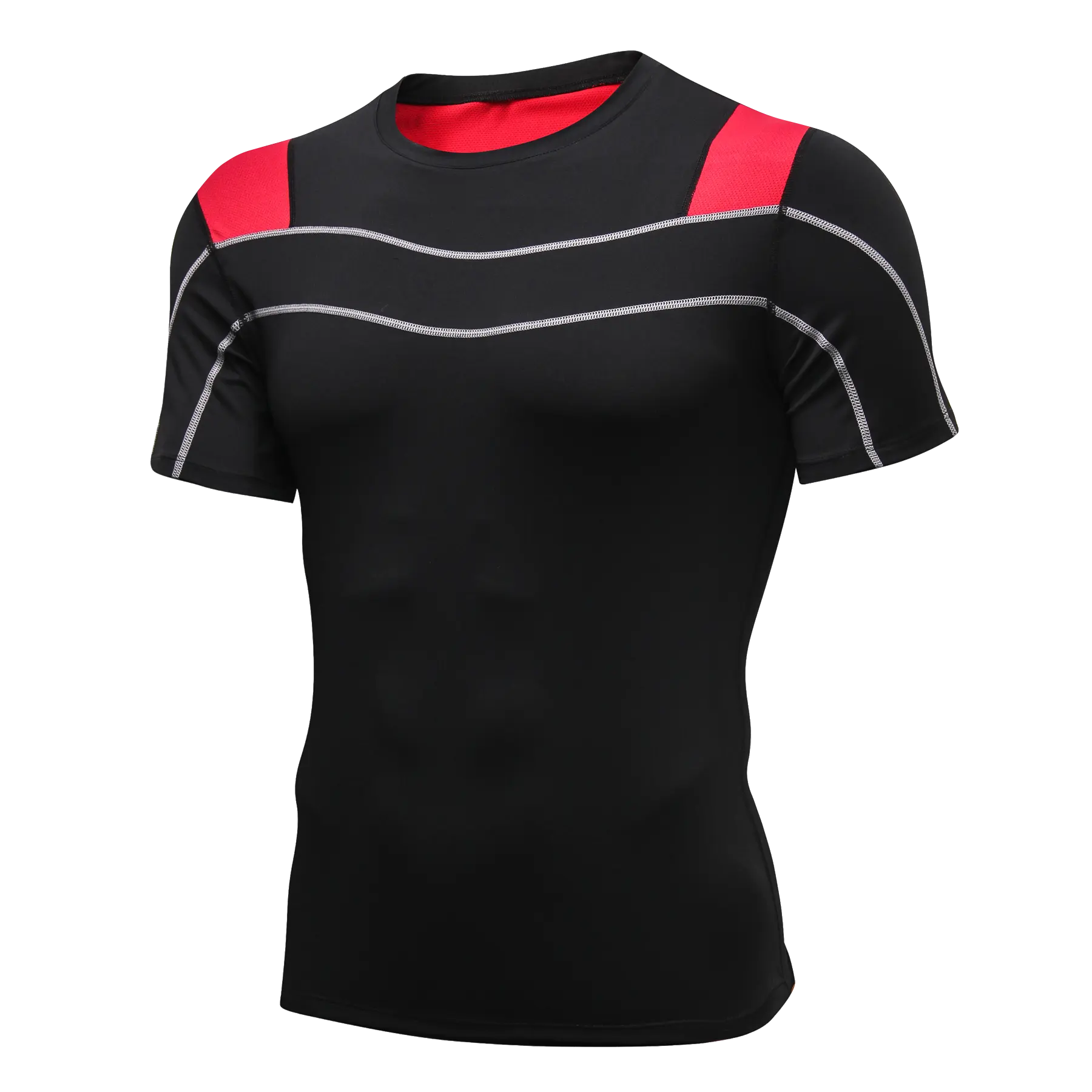 Camisa esportiva com estampa de padrões de linha, roupa esportiva de corrida em spandex para homens, roupa de ginástica com elástico de secagem rápida e alta quali