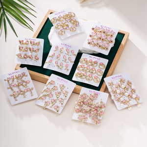 गहने थोक जिंगजिंग सोने की प्लेटेड रंगीन पत्थर मोती स्टार हृदय तितली फूल फैशन स्टड महिलाएं - Product Image 2