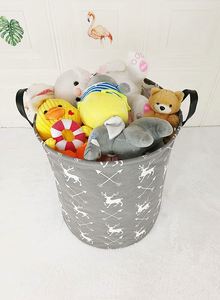 Deer Round Canvas Large Clothes <b>Basket</b> <b>Laundry</b> Hamper with Handles,Waterproof Cotton Storage Organizer Perfect - Product Image 4