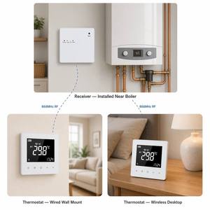 Termostato Inteligente Inalámbrico RF para Caldera <span class=keywords><strong>de</strong></span> Gas, Sistema <span class=keywords><strong>de</strong></span> Calefacción <span class=keywords><strong>de</strong></span> Agua, Uso en Sala <span class=keywords><strong>de</strong></span> Estar, Receptor <span class=keywords><strong>de</strong></span> PC Alimentado por Baterí<span class=keywords><strong>a</strong></span> USB, 220V - Product Image 1