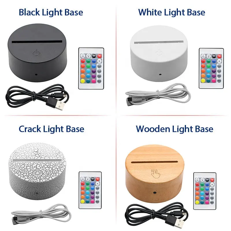 RGB LED luce notturna acrilico nero 3D LED lampada Base cavo USB telecomando ricaricabile alimentazione camera da letto interruttore applicazione
