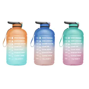 Tritan Bpa Free Water Jug 128oz Motivational Plastic Gallon Water Bottle With Time Marker Straw For Fitness Gym Sports