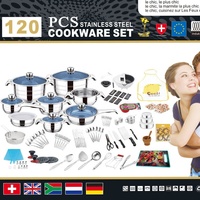 Ensemble de Batterie de Cuisine 120 Pièces en Acier Inoxydable avec Outils et Ustensiles