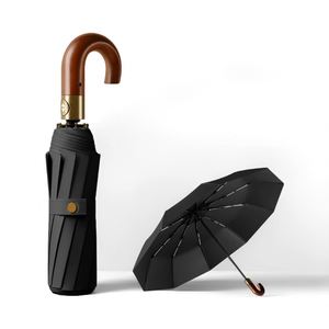 Parapluie pliant 3 sections de haute qualité, promotionnel, personnalisé, classique, portable, avec impression de logo sur mesure et manche en bois - Product Image 2
