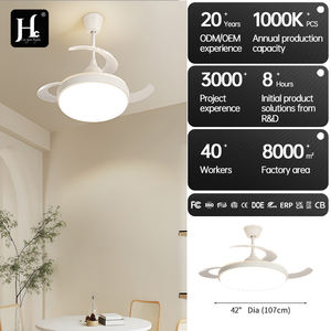 Ventilateur de plafond à fréquence variable ultra-fin invisible monobloc avec lampe pour salon, bureau, maison, style moderne - Product Image 6