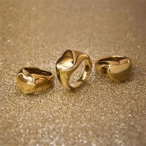 Gold Plated Stainless Steel Custom Name Engraved logo Heart Round Shape Signet Eternity <b>Ring</b> - Product Image 3