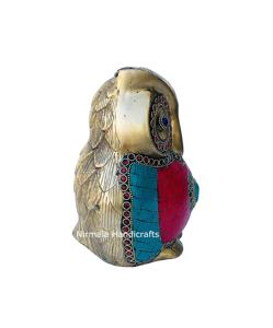 Nirmala Handicrafts, Estatua de Búho de Latón de Rajasthan, Fundición Artesanal, Trabajo con Múltiples Piedras, Fengshui, Regalo para Jardín, Oficina, Mesa o Escritorio - Product Image 4